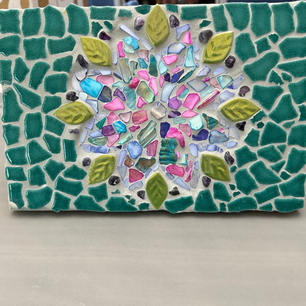 Hand Crafted Mosaic Art in Green and Pink
